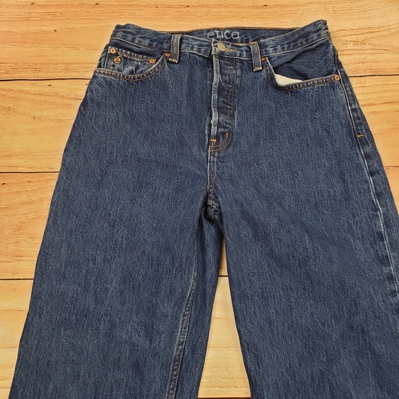 Etica Jeans Womens 27 Blue Tyler Vintage Straight LegHigh Rise Dark Wash Denim - Picture 2 of 11